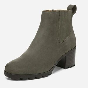 NEW ▶️ Vionic ◀️ Wilma Leather Heeled Olive Green Nubuck WaterProof Booties 10
